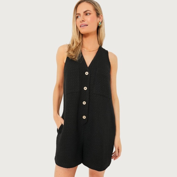 Pomander Place by Tuckernuck | Black Textured Myla Romper | Large - Picture 3 of 15